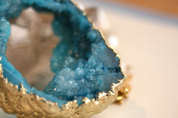 【天然石】淡水パールとドゥルージークオーツネックレス ブルー 4枚目の画像
