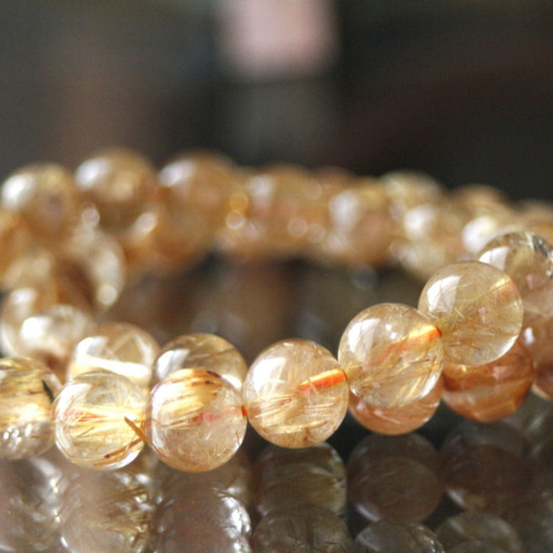 限定販売*大粒10㎜ 8mm天然石タイタンルチルクオーツ ブレスレット  