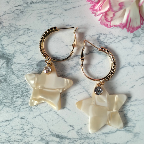 べっこうビジューピアス スター 星 誕生日 プレゼント 結婚式 