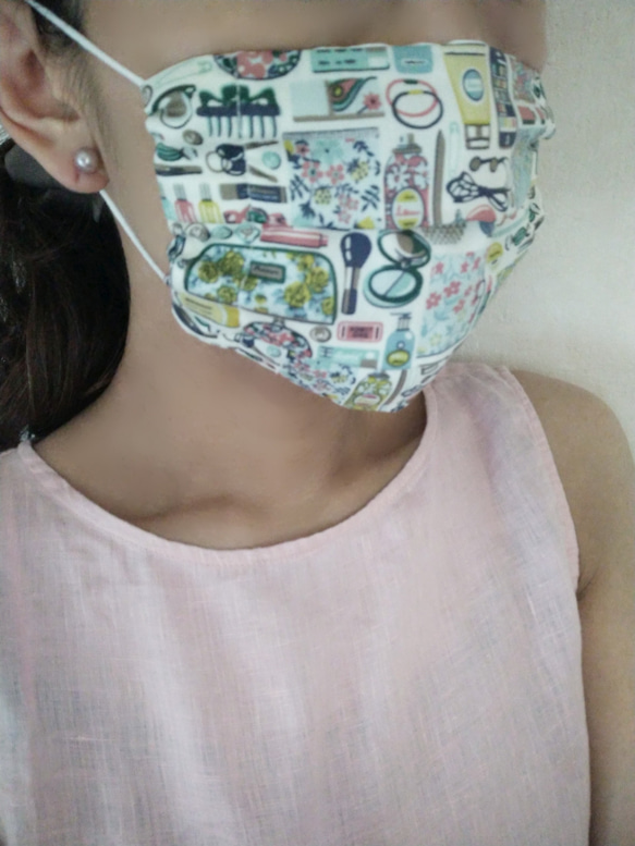 即納*涼しい夏用マスク　大人用　夏マスク　リバティ　ダブルガーゼ 　ガーゼ　日本製　マスク　プリーツマスク　マスクカバー 8枚目の画像
