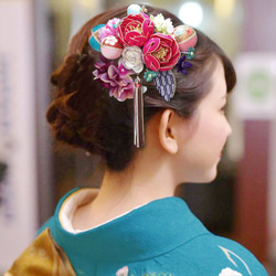 Furisou Mizuhiki花髮飾成人儀式畢業典禮Chirimentama日本和服鈕扣顏色4件套 第6張的照片