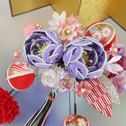 Furisou Mizuhiki花髮飾成人儀式畢業典禮Chirimentama日本和服紫色Kikyo顏色4件套 第2張的照片