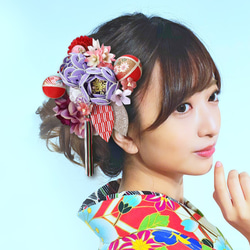 Furisou Mizuhiki花髮飾成人儀式畢業典禮Chirimentama日本和服紫色Kikyo顏色4件套 第8張的照片