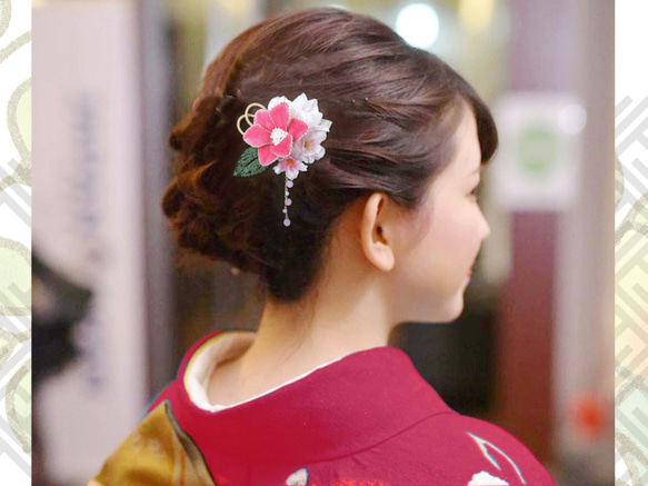 卒業式 髪飾り 着物 袴 七五三 成人式 和 振り袖 振袖 ピンク ベルベット花 4枚目の画像