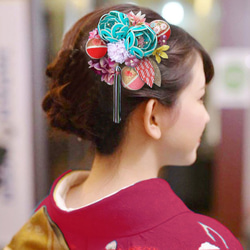 Furisode髮飾Mizuhiki花成年儀式畢業典禮Chirimentama日本和服和服玉綠色Mizuhiki 4件套 第7張的照片