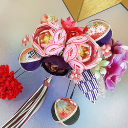 Furisode髮飾Mizuhiki花成年儀式畢業典禮Chirimentama日本和服和服淺粉色Mizuhiki 4件套 第1張的照片