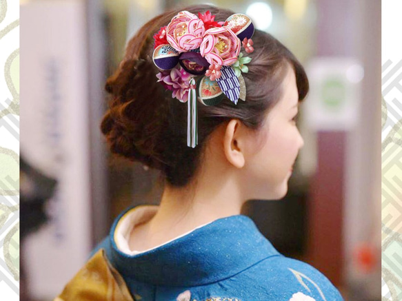 Furisode髮飾Mizuhiki花成年儀式畢業典禮Chirimentama日本和服和服淺粉色Mizuhiki 4件套 第7張的照片