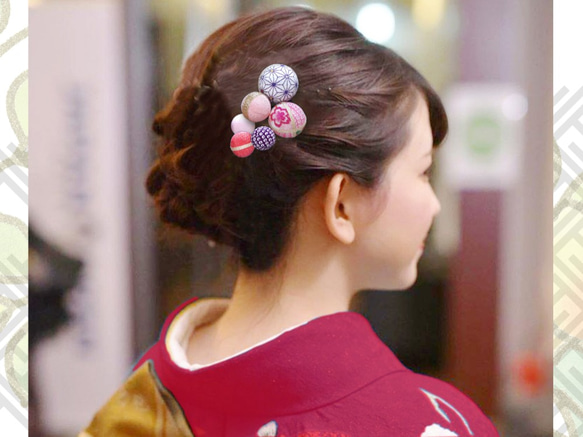 Furisode 和服髮飾 Shichigosan 成年和服 紫色 粉色 日本 Chirimentama 髮夾 第4張的照片