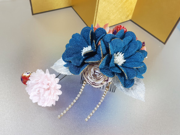 振袖髮飾 成人禮 畢業典禮 藍色 日式和服袴花 日式婚禮 日式舞會 第4張的照片
