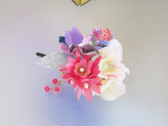 浴衣 和装髪飾り 椿 ちりめん花ヘアアクセサリー 和装 着物 ヘアクリップ かんざし yukata accessory 3枚目の画像