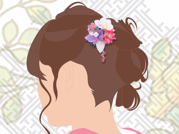 浴衣 和装髪飾り 椿 ちりめん花ヘアアクセサリー 和装 着物 ヘアクリップ かんざし yukata accessory 4枚目の画像