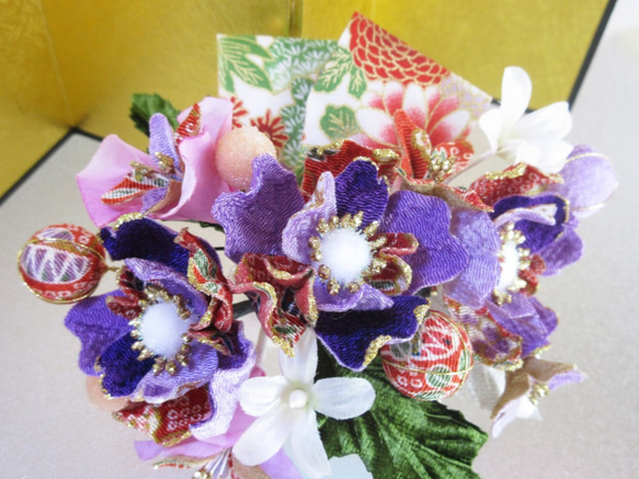 和服髮飾成人儀式七十五日本服飾髮飾Furisode紫色 第2張的照片