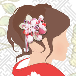 和服頭髮裝飾成人儀式入口儀式Shichigosan粉紅色型日本和服袖髮梳木製縐球 第4張的照片
