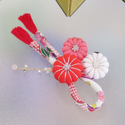 髮飾Shichigosan 3和服成人儀式紅色日式清脆弦繩髮夾 第3張的照片
