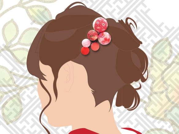 和服飾品Shichigosan 3成人風格和服紅色日式香脆髮夾 第4張的照片