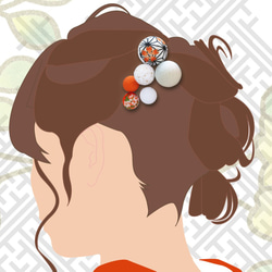 和服髮飾七十三成人成人風格日式服裝白橙日本和縐球髮夾 第4張的照片