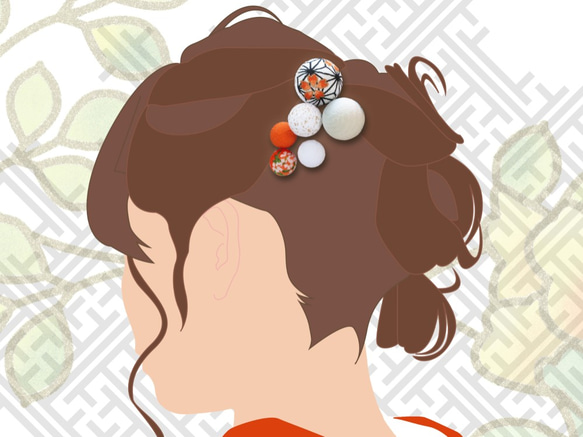 和服髮飾七十三成人成人風格日式服裝白橙日本和縐球髮夾 第4張的照片