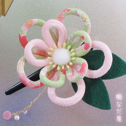 浴衣髮飾飾品夾和服七十五和日本縐紗串花粉紅綠系統 第1張的照片