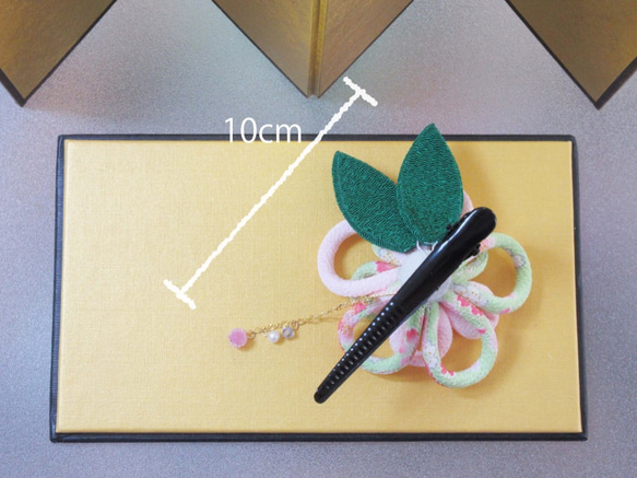 浴衣髮飾飾品夾和服七十五和日本縐紗串花粉紅綠系統 第5張的照片