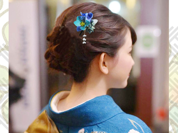 浴衣髮飾配件夾Kimono Shichigo sum Sum丙烯酸花藍系列 第4張的照片