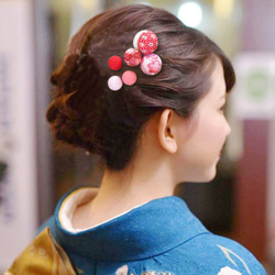 和服髮飾 Shichigosan 成人禮日式紅粉日式 Chirimentama 髮夾 第4張的照片