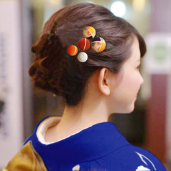 和服日式球髮飾成人畢業典禮千里門日式和服摺紙橙色橙色水波紋圖案5件套 第4張的照片