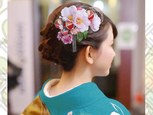 和服髮飾成人禮畢業典禮婚禮椿日本舞會水木日式和風粉色5件套 第4張的照片