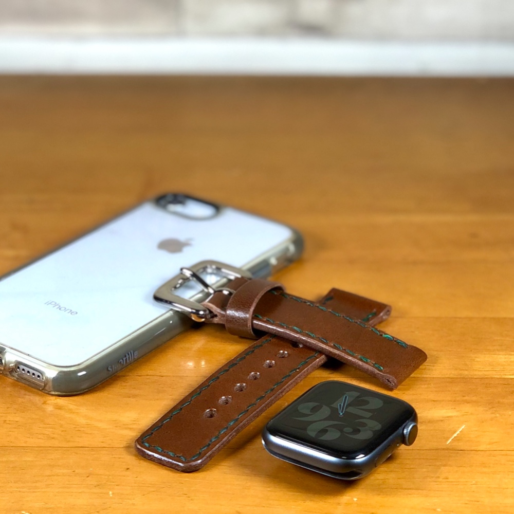 ※受注製作【apple Watch】 北米産ステアヌメ　ブラウン【アップルウォッチ】レザーベルト