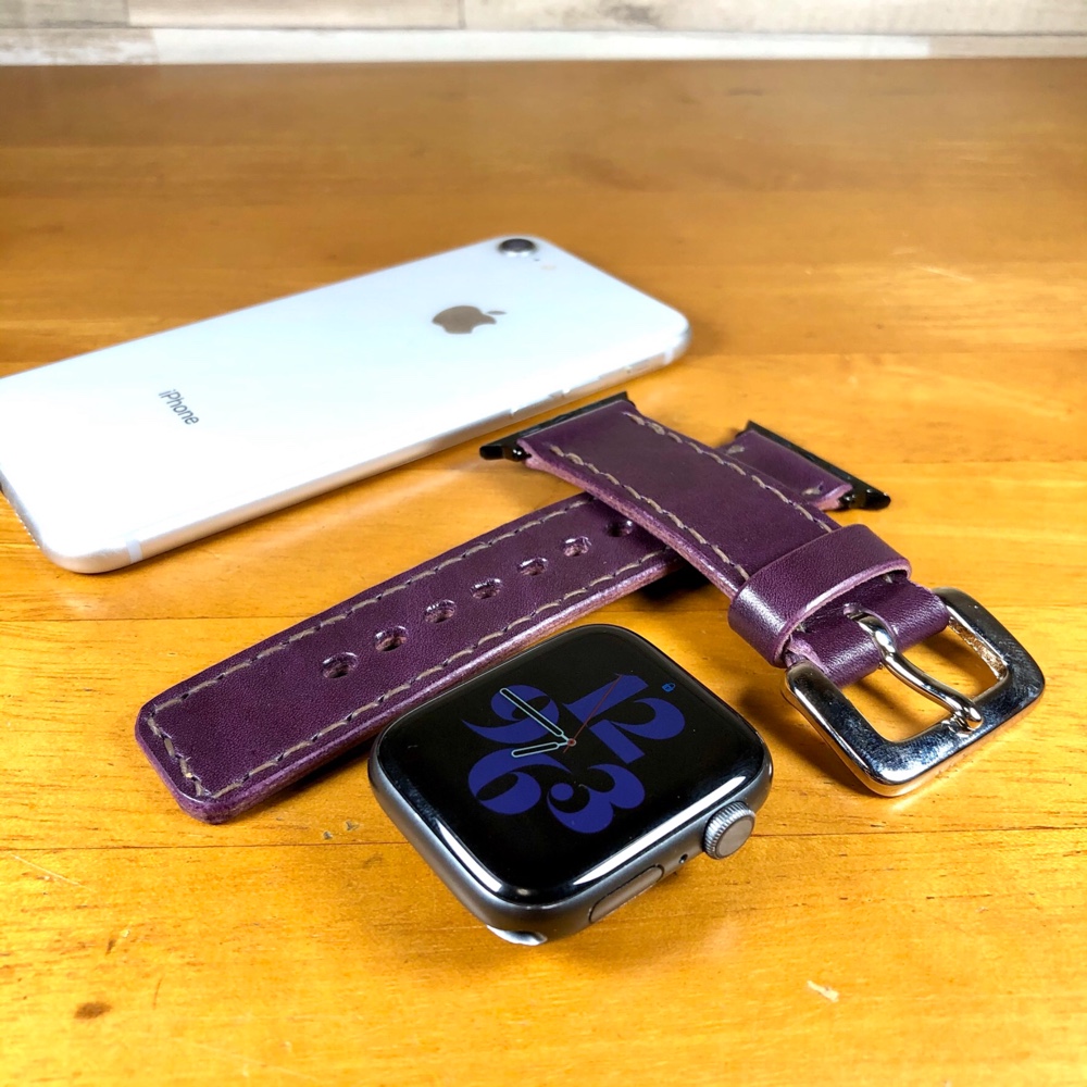 ※受注製作【apple Watch】 レザーバンド ルガトショルダー パープル【アップルウォッチ】レザーベルト