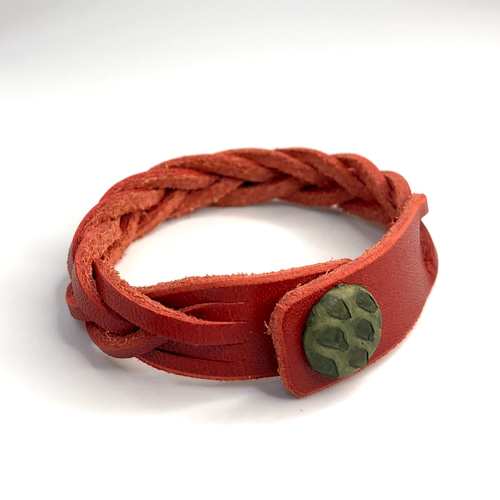 マジック編み】レザーブレスレット【ヌメ革】ミステリーブレーディング