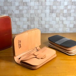 ヌメ革】ミドルウォレット【ナチュラル・レッド・ブラック】二