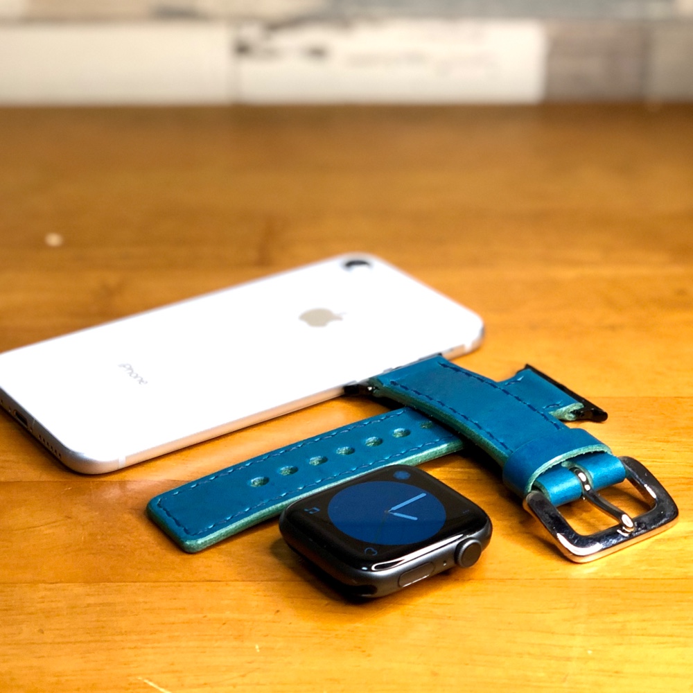 ※受注制作【apple Watch】 レザーバンド ルガトショルダー 琉球ブルー【アップルウォッチ】レザーベルト