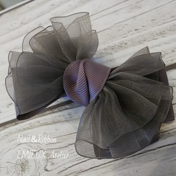 グレーのオーガンジーリボン♡ポニーフック その他ヘアアクセサリー  