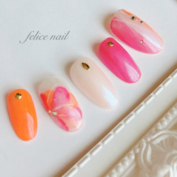 pink×orange summer nail 2枚目の画像