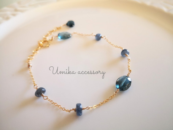 ロンドンブルートパーズsimple ブレスレット14kgf11月お誕生石