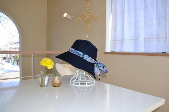 リネン リバティ ベーシック ネイビー 帽子  57〜59cm 2枚目の画像