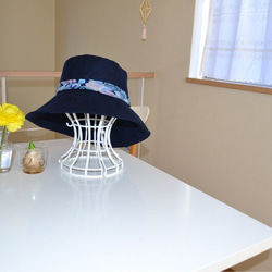 リネン リバティ ベーシック ネイビー 帽子  57〜59cm 3枚目の画像