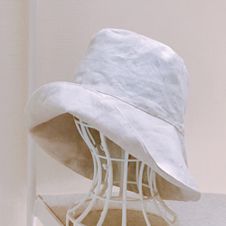 【受注製作】大きい帽子  リネン ホワイトベージュ ナチュラルベーシック 帽子 61cm〜65cmまでのご指定で作製 1枚目の画像