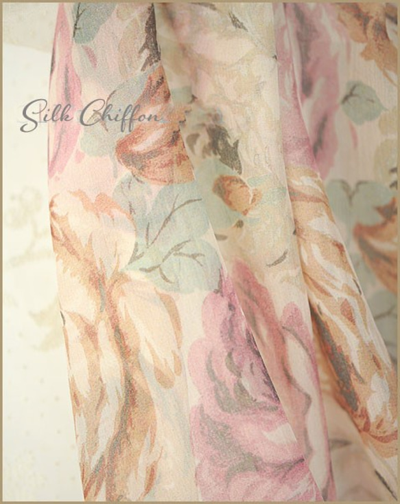 シルクシフォン花柄のスカーフ 5枚目の画像