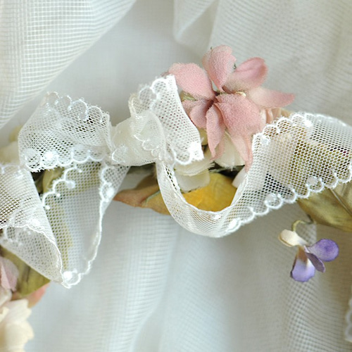 スカラップの水玉が可愛いチュールレース---3m巻き レース ルー 