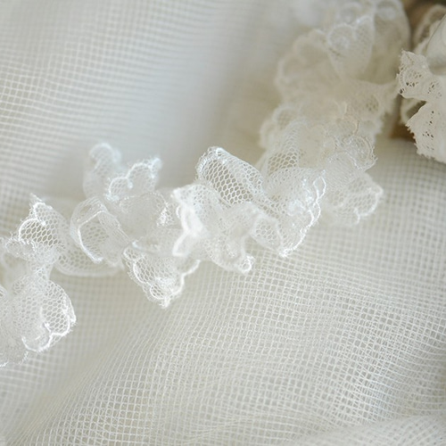 スカラップの水玉が可愛いチュールレース---3m巻き レース ルー 