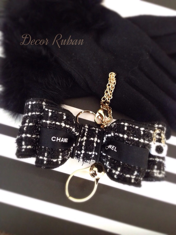 ツイード×CHANELラッピングリボンのグローブホルダー バレッタ aranori