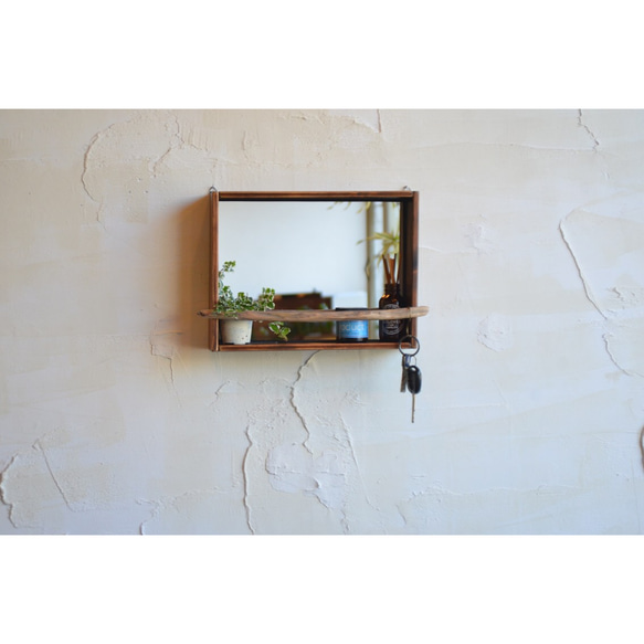 流木 ボックスミラー 壁掛けミラー 壁掛け鏡 アンティーク風 シンプル ブラウン ナチュラル 4枚目の画像