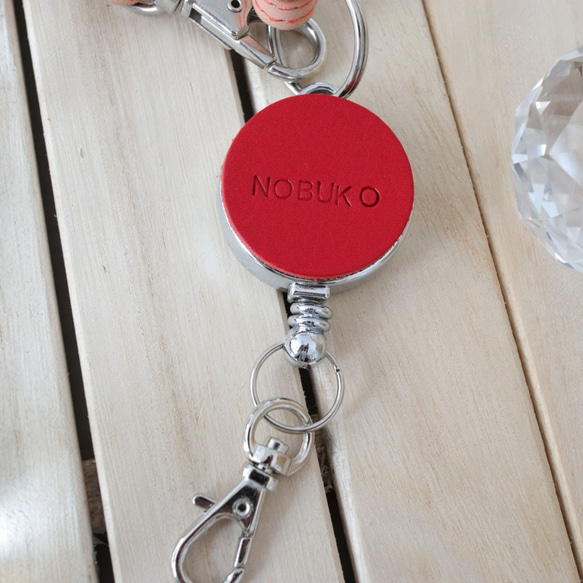 伸びるリール付き本革ネックストラップ【名入れ刻印無料】落下防止♪ 6枚目の画像