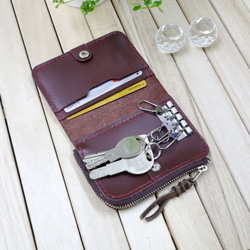 カードポケット付きキーケース・L字ファスナーコインケース・本革 手縫い 4枚目の画像