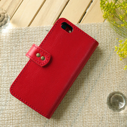 毛付き革ハラコ 手帳型スマホケース（ダルメシアン/レオパード）【レッド】iPhone,Xperia 7枚目の画像