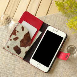 毛付き革ハラコ「ホルスタイン」 手帳型スマホケース iPhone,Xperia 2枚目の画像