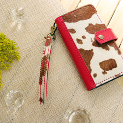 毛付き革ハラコ「ホルスタイン」 手帳型スマホケース iPhone,Xperia 3枚目の画像