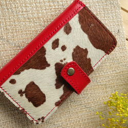 毛付き革ハラコ「ホルスタイン」 手帳型スマホケース iPhone,Xperia 5枚目の画像