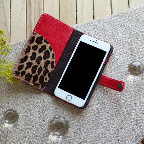 再販：毛付き革ハラコ「レオパード」 手帳型スマホケース iPhone,Xperia各機種 2枚目の画像